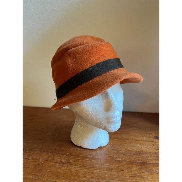 Vintage 40s Womens Felt Wool Hat Orange Brown Cloche Bowler main image 5